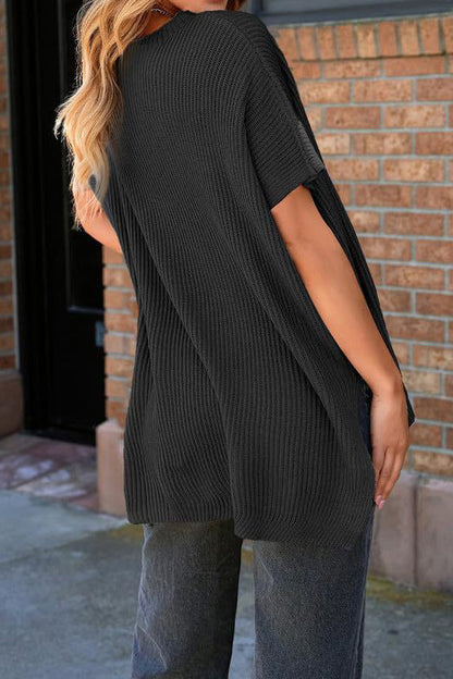 Short Sleeve Side Slit Oversized Sweater