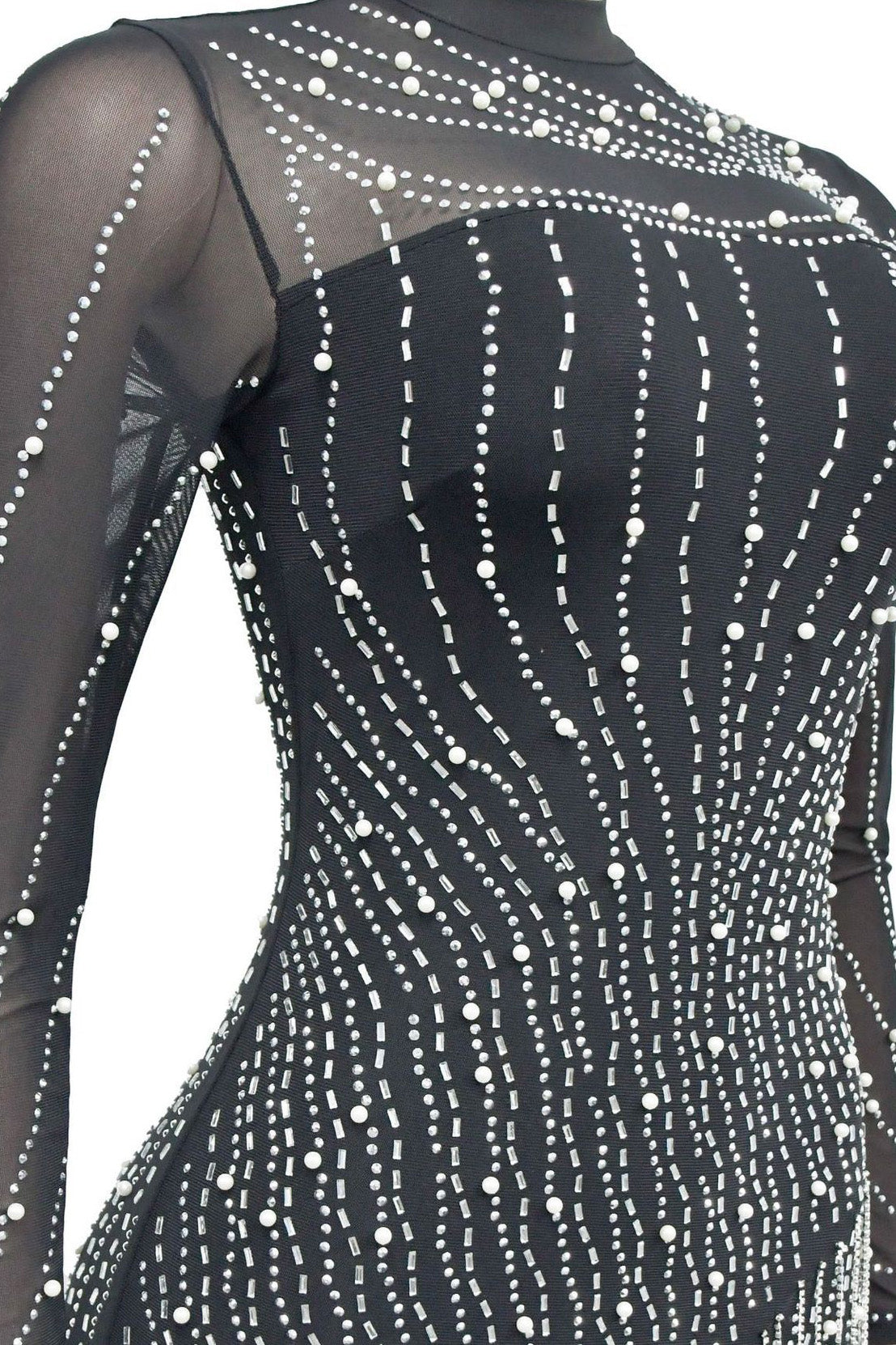 Glitzy Rhinestone Pearl Fringe Mini Dress