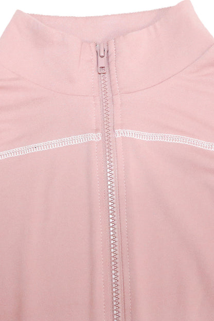 Solid Color Long Sleeve Zip-Up Top & Pants Set