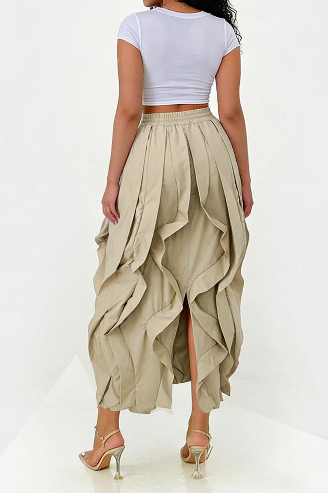 Ruched Drawstring Parachute Maxi Skirt