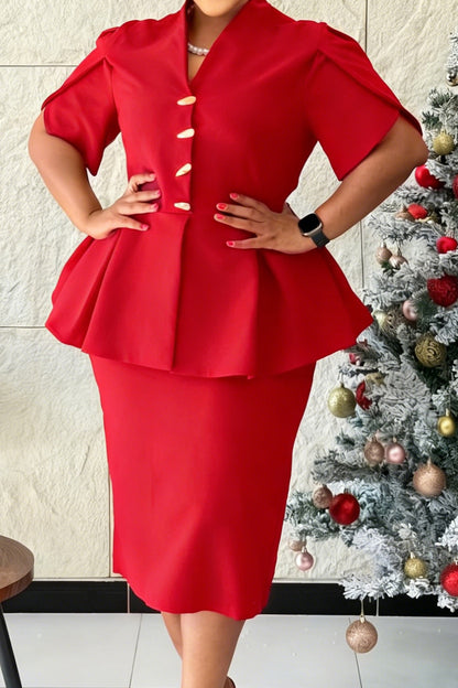 Elegant Peplum Top & Pencil Skirt Set