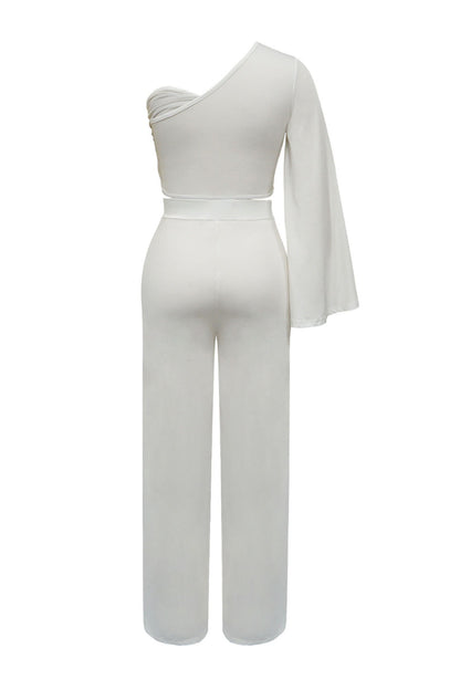 Asymmetrical Twist Crop Top & Draped Wide Leg Pant Set