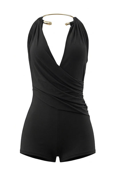 Plunge Halter Wrap Bodycon Romper