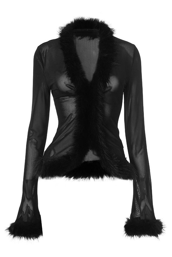 Fur Patchwork Mesh Cardigan