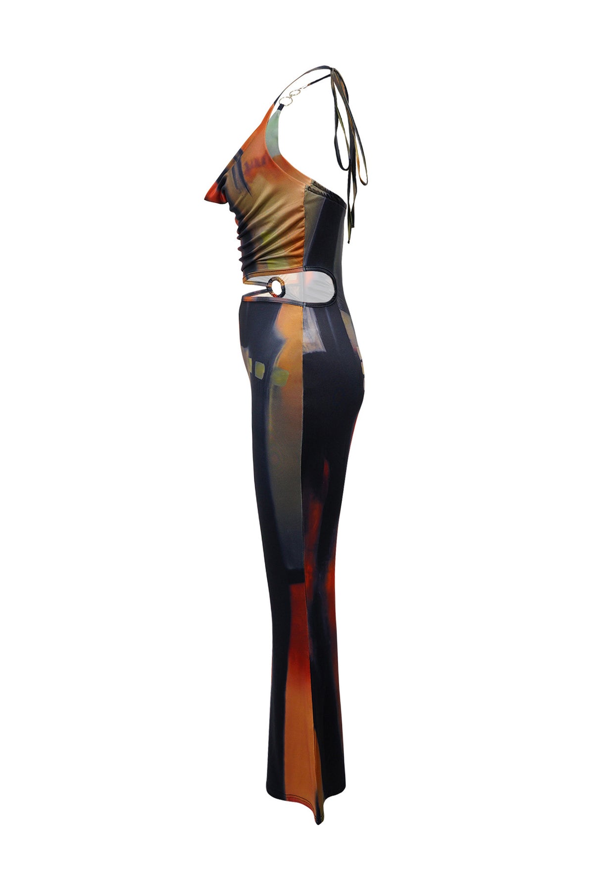 Cowl Neck Cutout Flared Jumpsuit
