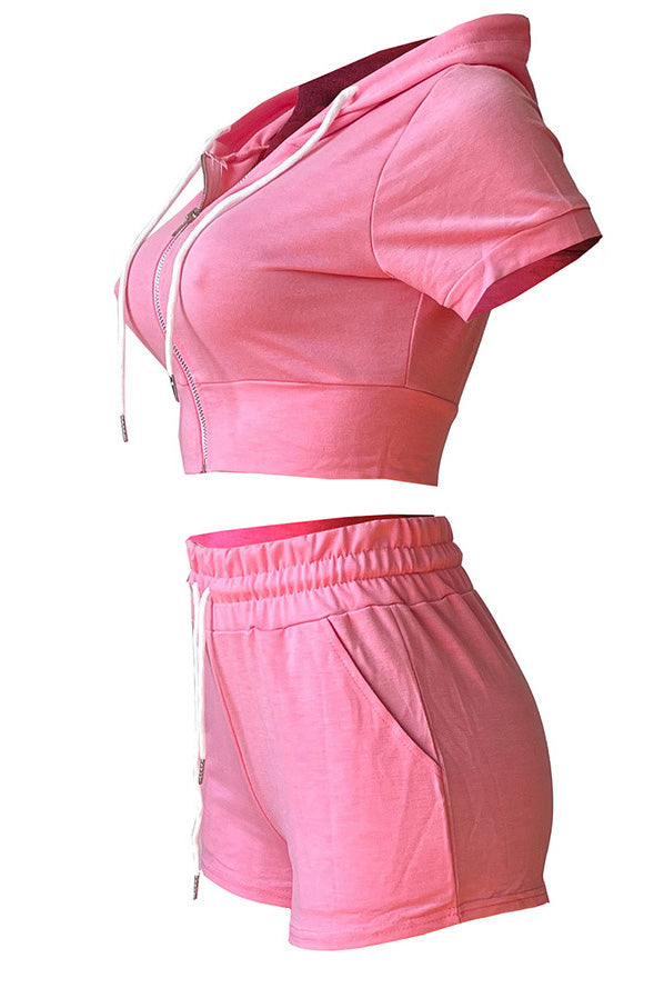 Crop Top Hoodie Short Set