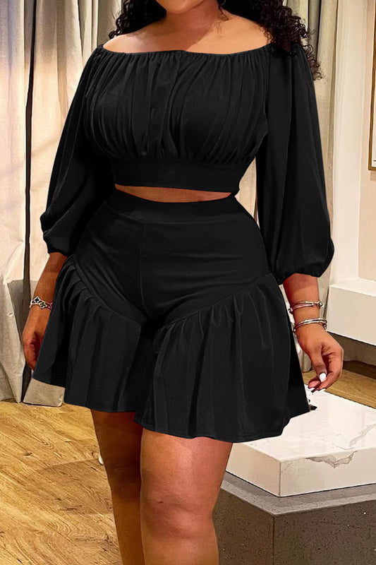 2-Piece Off-Shoulder Ruffle Shorts Set