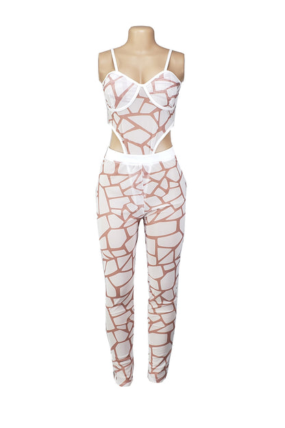 Geometric Sheer Mesh Bodysuit Set