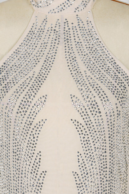 Sheer Silver Illusion Halter Maxi Gown