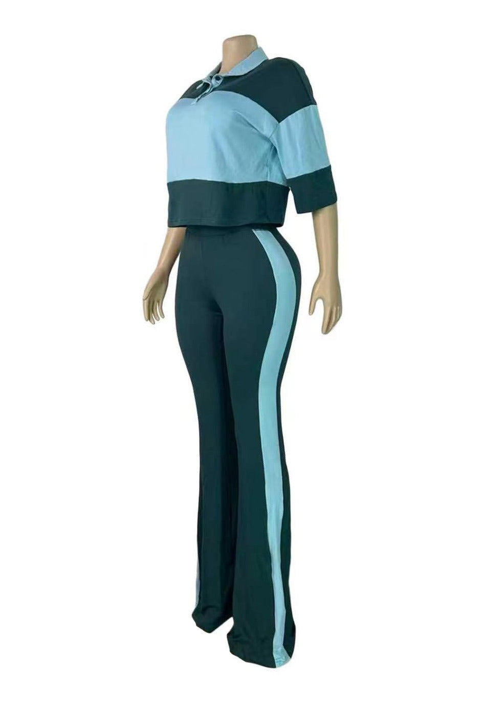 Collared Top & Flare Pants Two-Piece Set