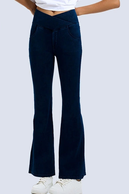 High-Stretch Crossover Flare Yoga Jeans