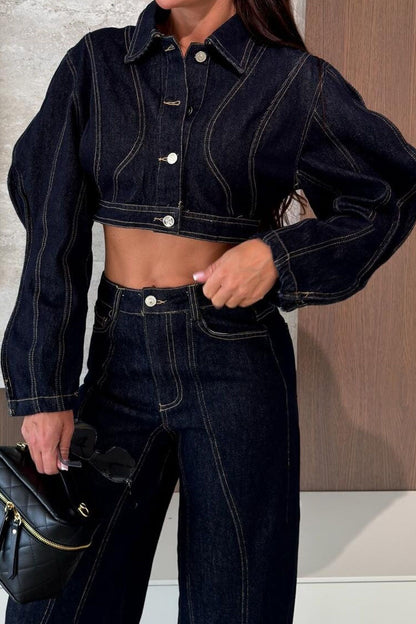 Contrast-Stitch Cropped Denim Jacket