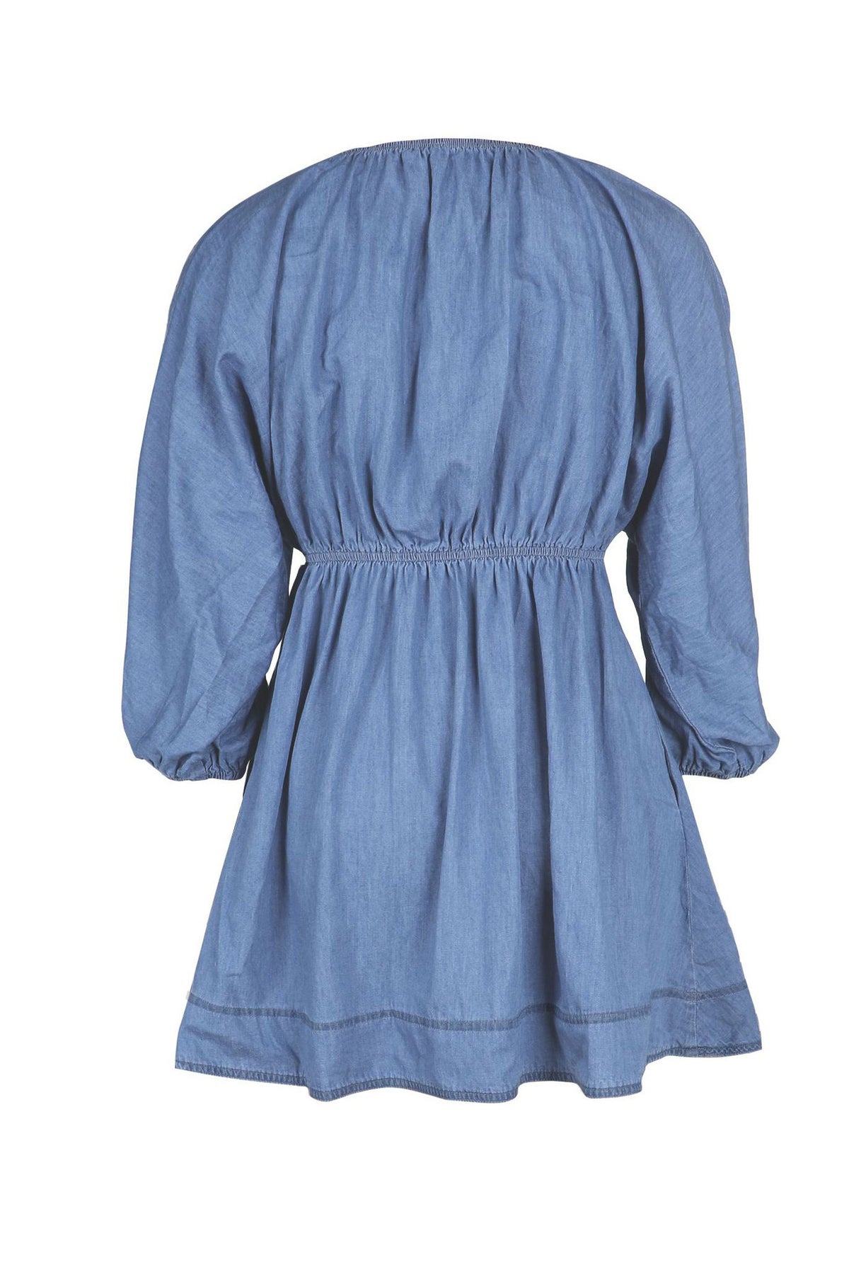 Boho Denim Puff Sleeve Mini Dress