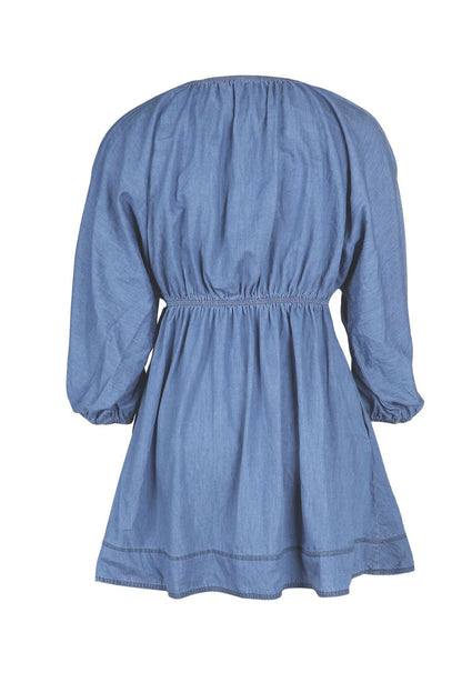 Boho Denim Puff Sleeve Mini Dress