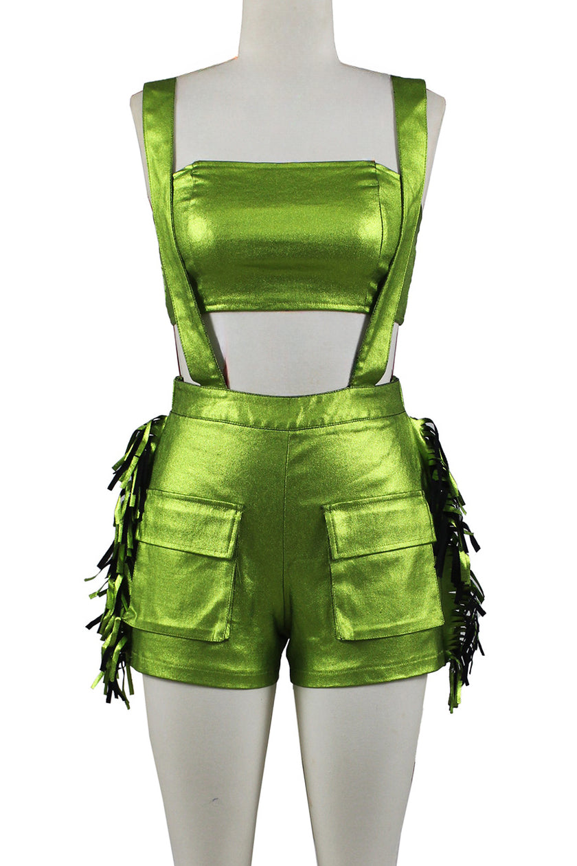 Fringed Crop Top And Shorts Set