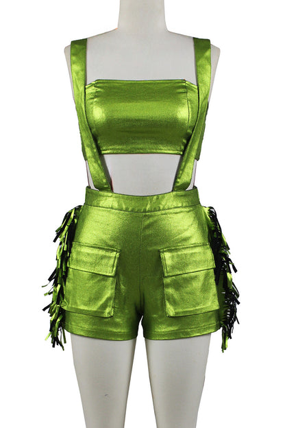 Fringed Crop Top And Shorts Set