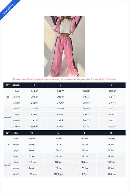 Contrast-Panel Zip Jacket & Wide-Leg Pants Set