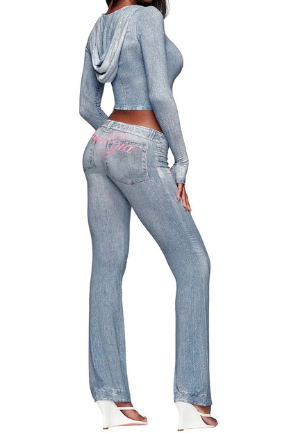 All-Over Print Zip-Up Hoodie & Flare Pant Set
