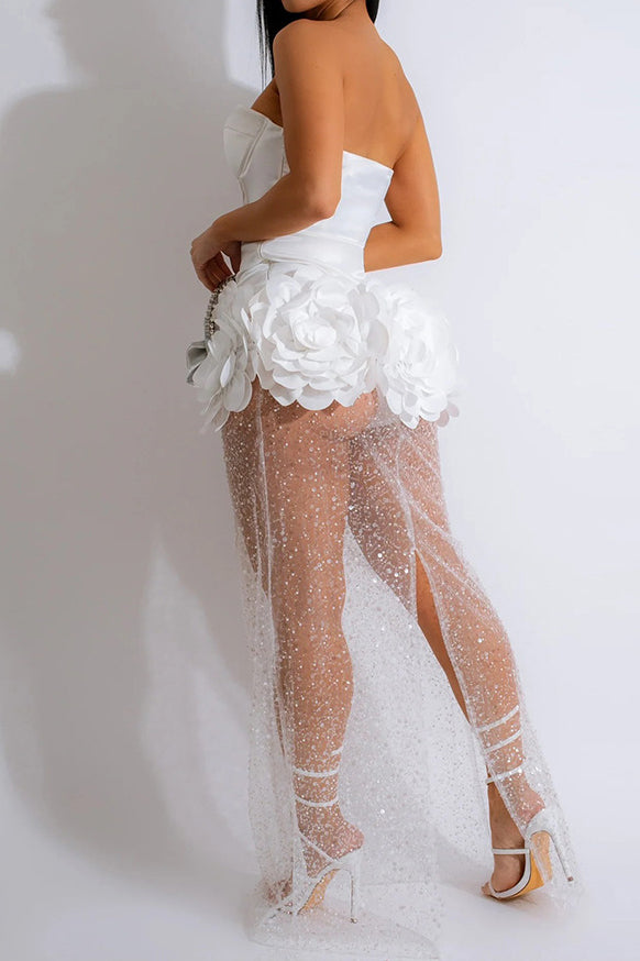 Strapless Sequin Mesh Dress