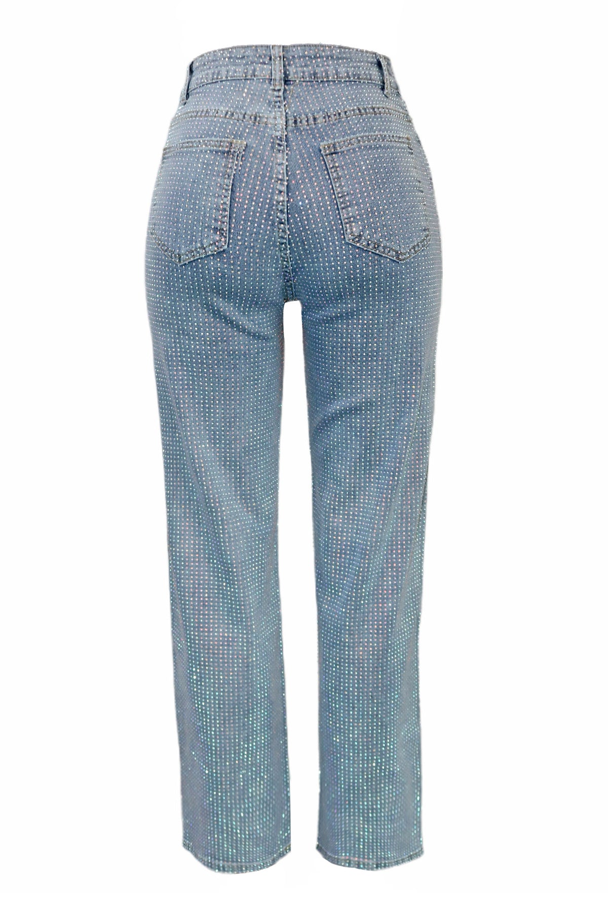Rhinestone Straight-Leg Denim Jeans