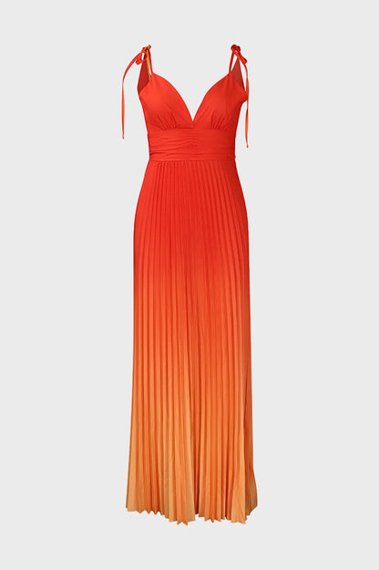 Sleeveless V-neck Pleated Maxi Dress