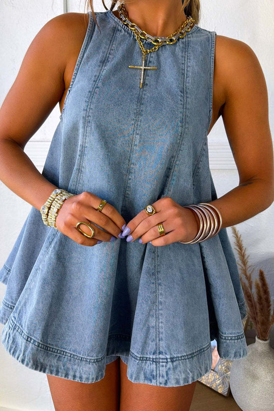 2-Piece Denim Babydoll Shorts Set