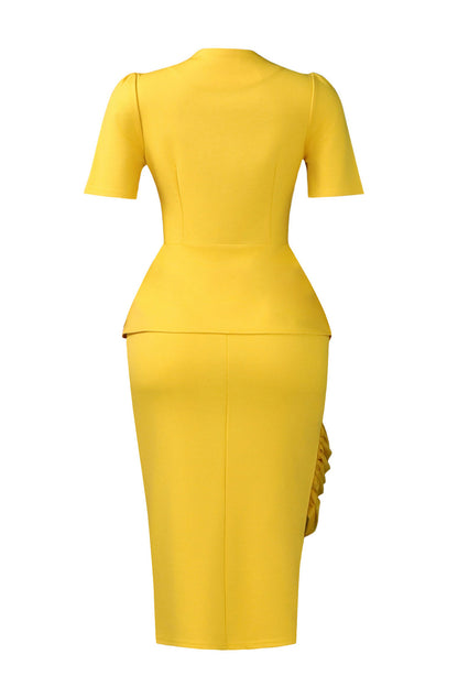 Asymmetrical Button Peplum Skirt Set