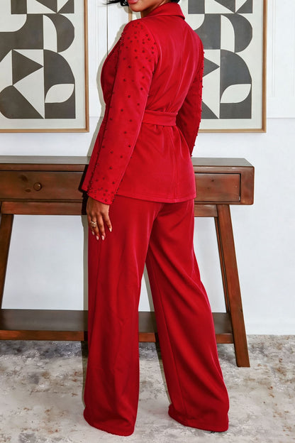 Pearl Embellished Wrap Suit Set