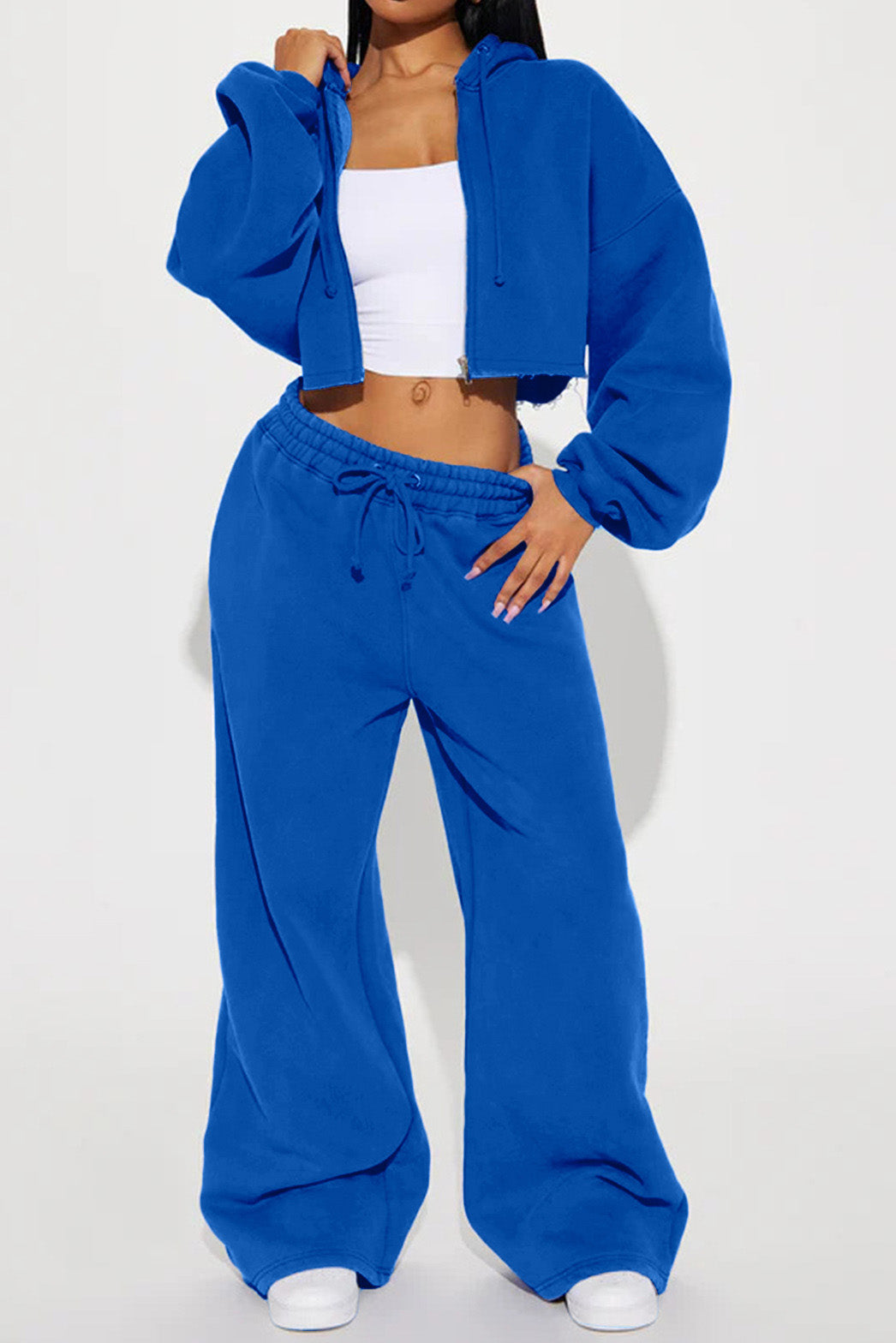 Cropped Zip Hoodie & Wide Leg Sweatpants Set