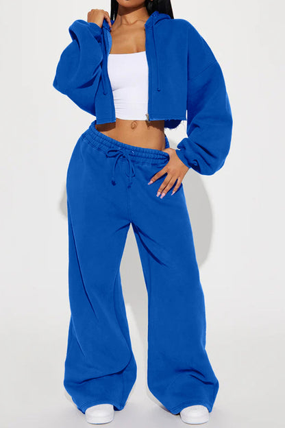 Cropped Zip Hoodie & Wide Leg Sweatpants Set