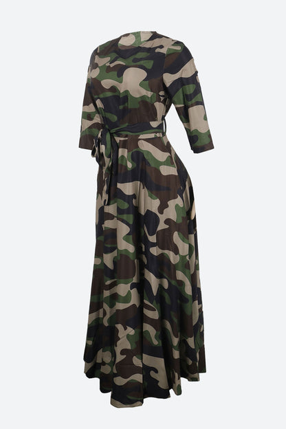 Print Crew Neck Half Sleeve Belted Dress