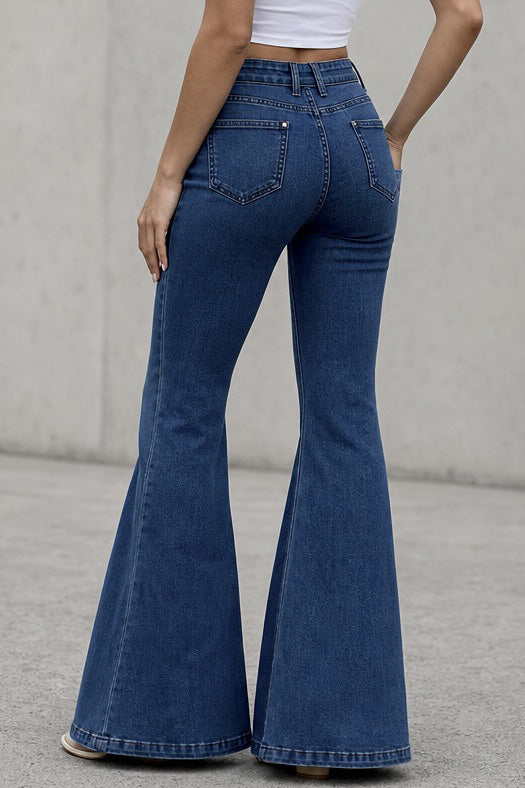 Medium Stretch High Rise Tie Belt Flare Jeans