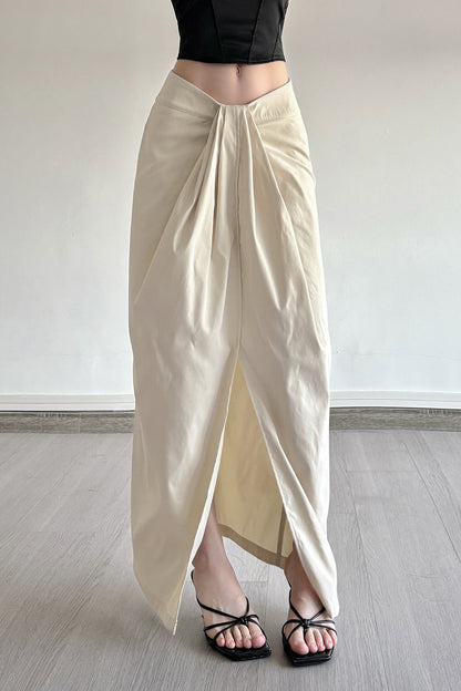 Solid Knot Front Slit Midi Skirt