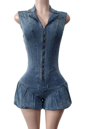 Sleeveless Elastic Lantern Shorts Romper