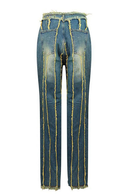 Vintage Wash Seam Straight Leg Jeans