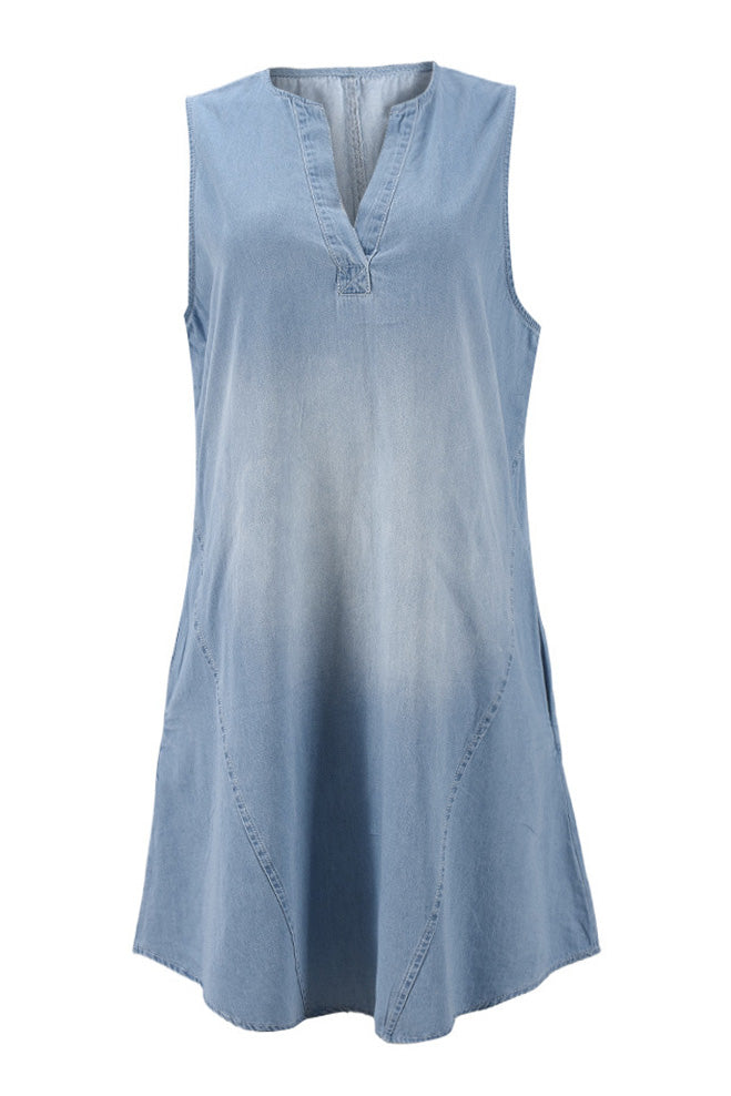V Neck Sleeveless Denim Dress