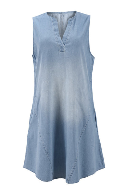 V Neck Sleeveless Denim Dress