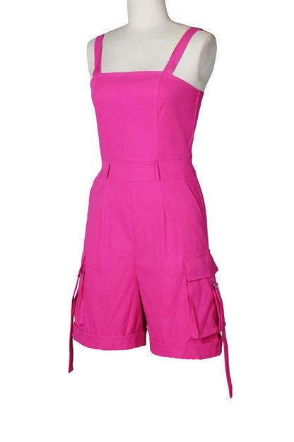Square Neck Sleeveless Utility Cargo Romper