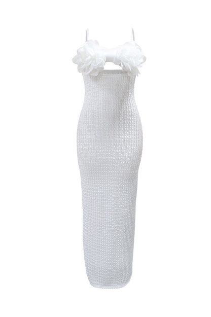 3D Floral Applique Cutout Textured Maxi Dress
