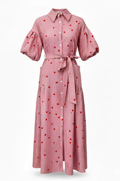 Ruffle Sleeve Plaid Button Maxi Shirt Dress