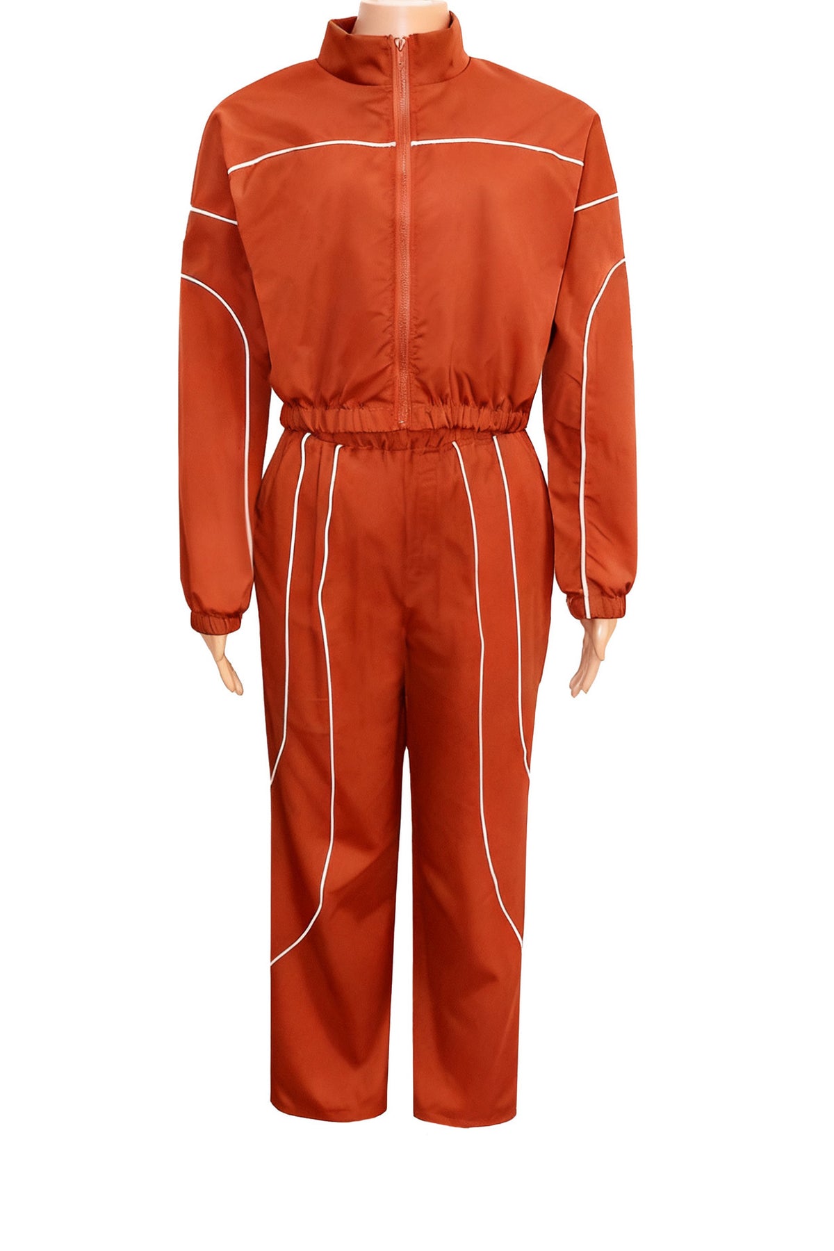 Contrast Piping Zip Pant Set
