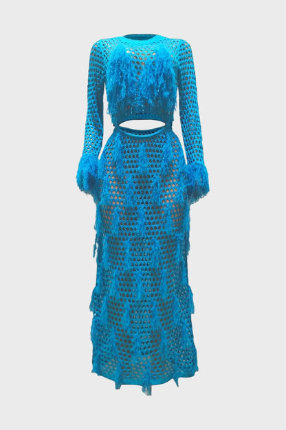 Fringe Knitting Hollow Long Dress