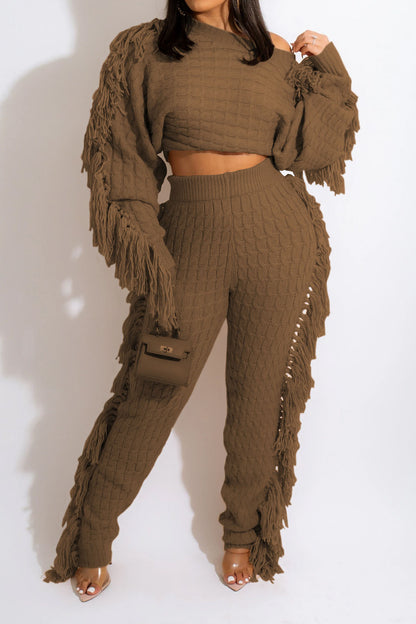 Knit Fringe Pants Set