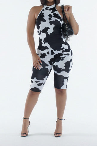 Backless Animal Print Biker Romper