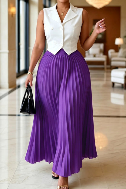 Tailored Vest Pleated Maxi Skirt Set