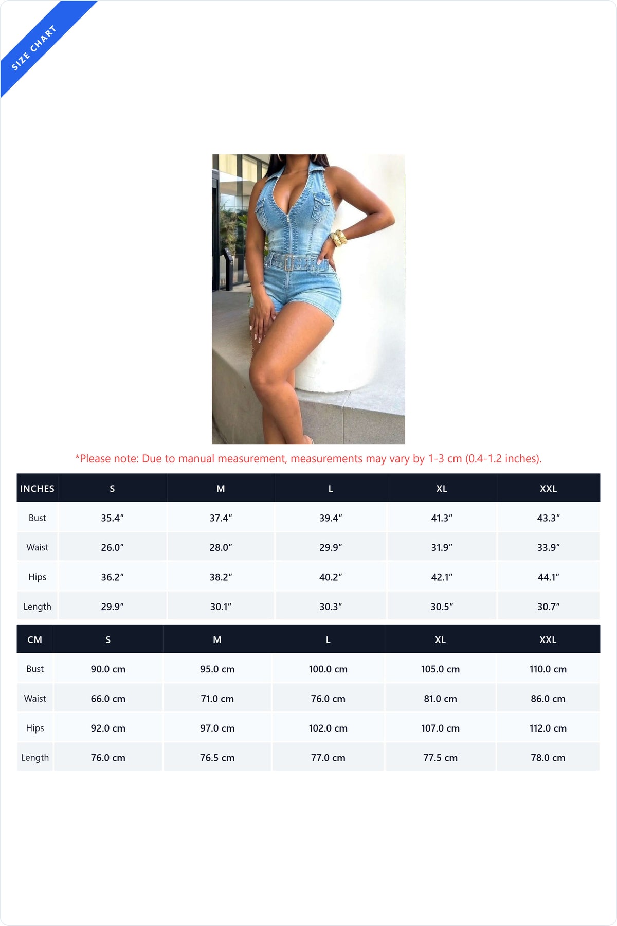 Halter Zip-Up Open Back Belted Denim Romper