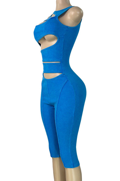 Acid Wash Cutout Jumpsuit