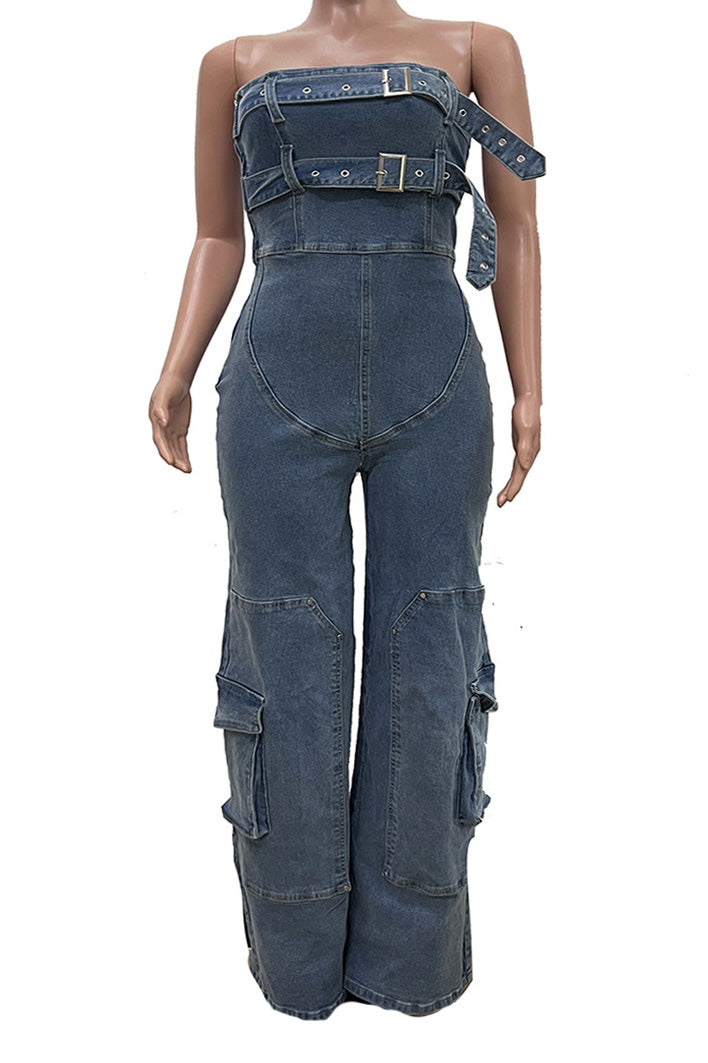 Hip Hop High Waist Denim Jumpsuit
