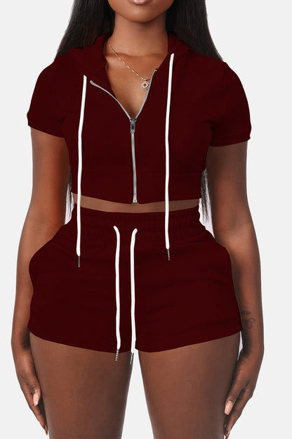Crop Top Hoodie Short Set