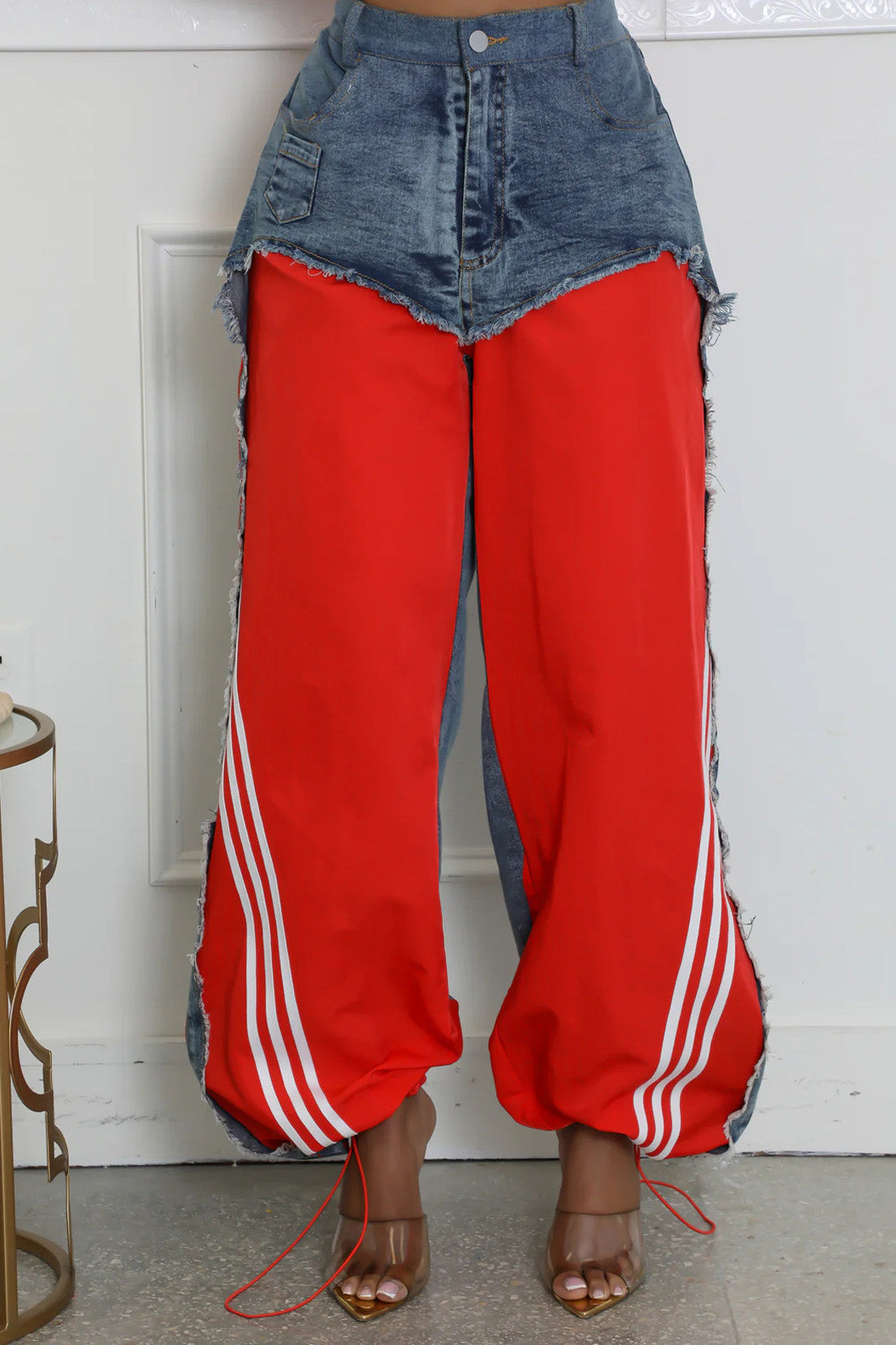 Striped Denim Jogger Pants